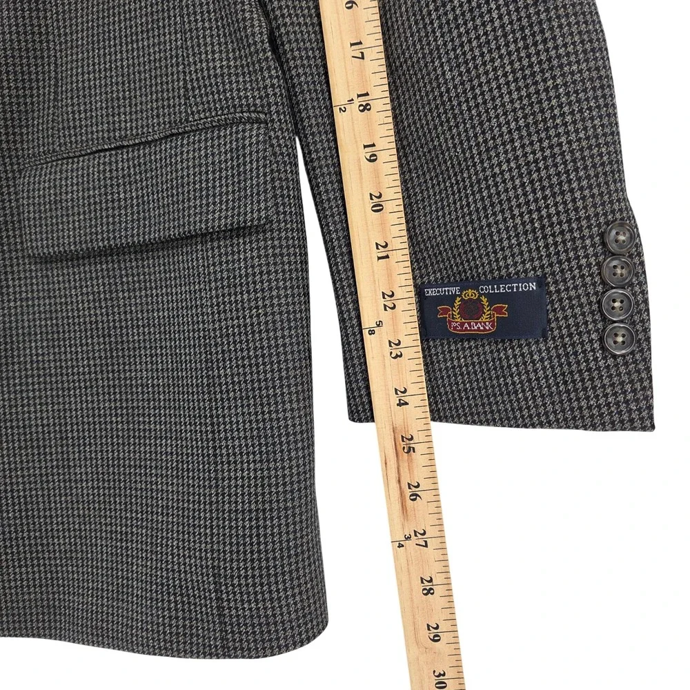 Jos A Bank‎ Executive Collection Wool Cashmere Blazer Houndstooth Olive Gray 44R
